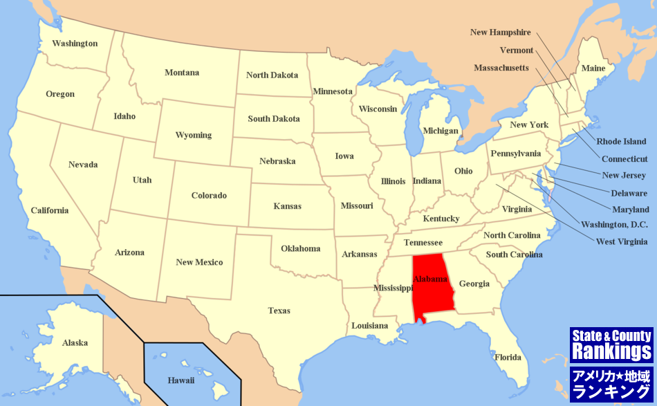 全米マップ:アラバマ州の位置