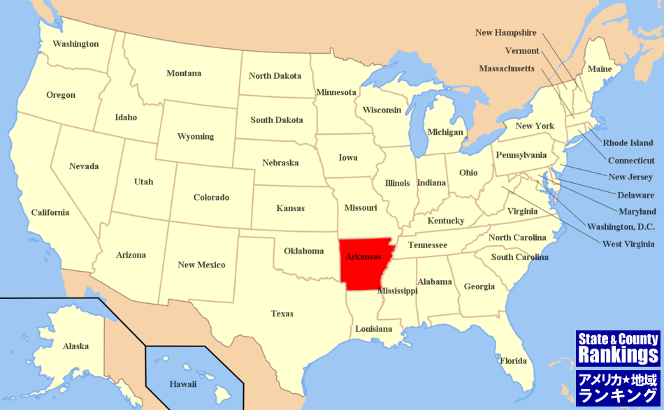 全米マップ:アーカンソー州の位置