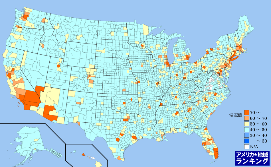 全米・雇用件数ランキングマップ（郡別）
