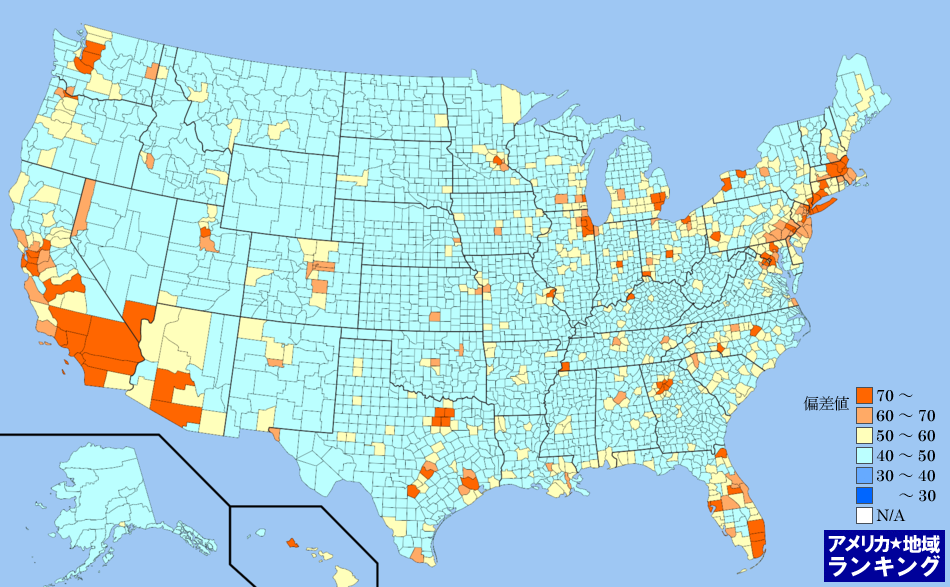 全米・被雇用者数ランキングマップ（郡別）