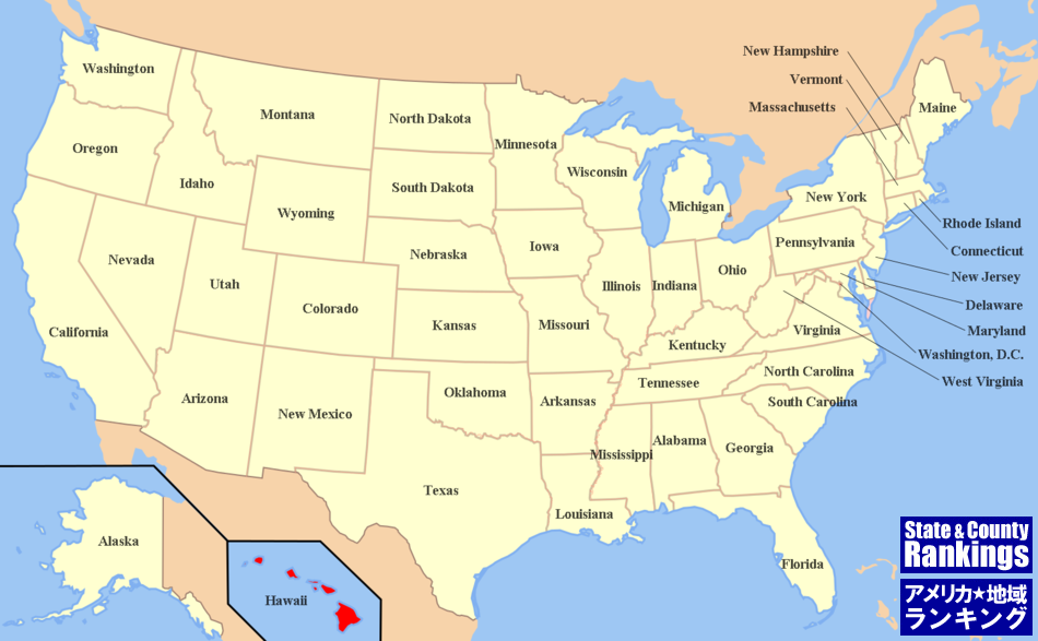 全米マップ:ハワイ州の位置