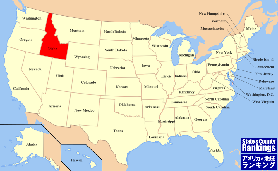 全米マップ:アイダホ州の位置