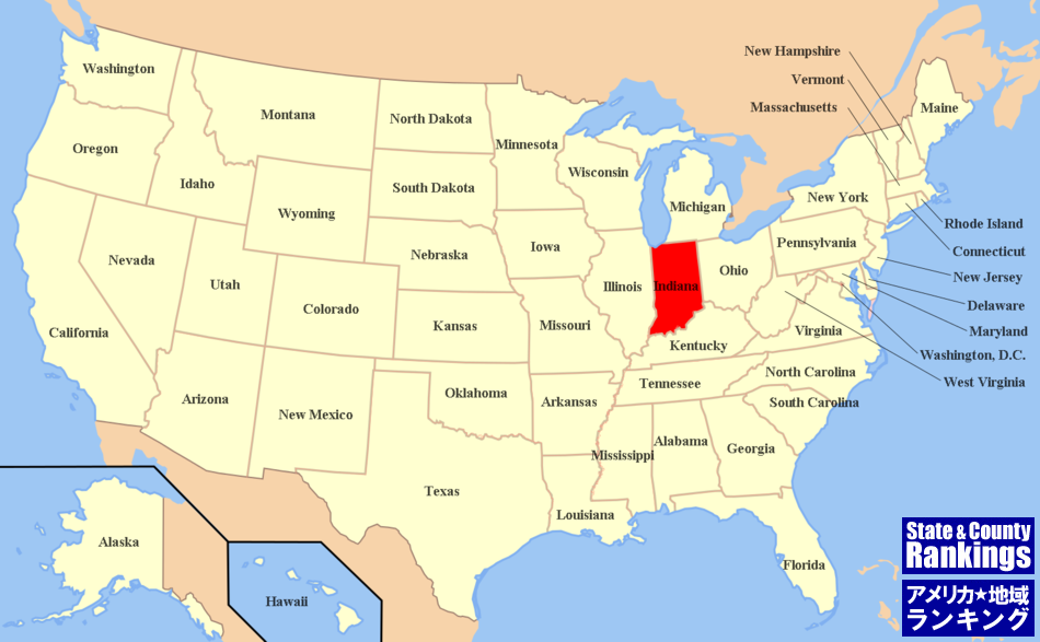 全米マップ:インディアナ州の位置