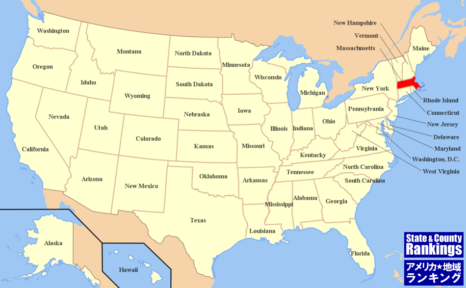 全米マップ:マサチューセッツ州の位置