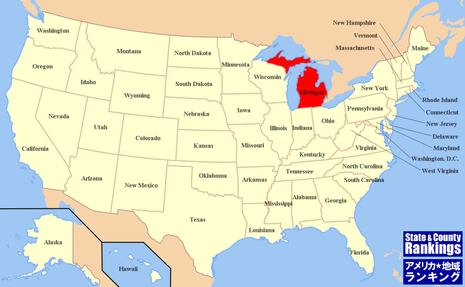 全米マップ:ミシガン州の位置