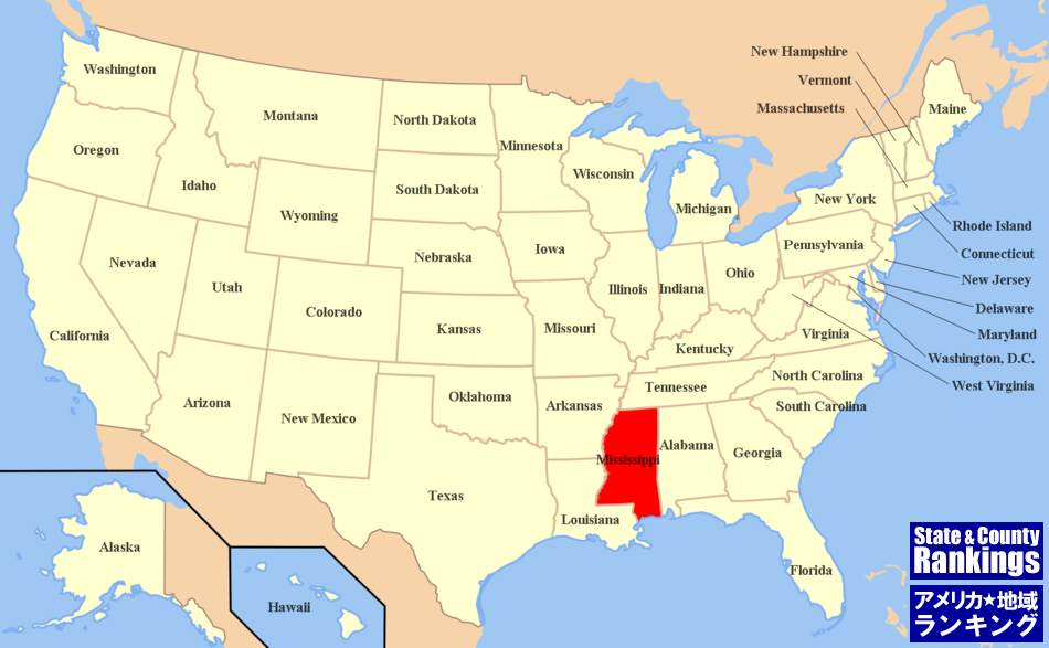 全米マップ:ミシシッピ州の位置