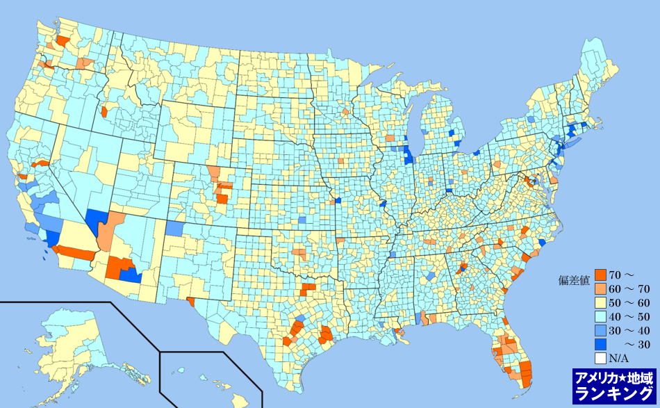 全米・国内からの移住(2010年7月～翌年6月末)ランキングマップ（郡別）