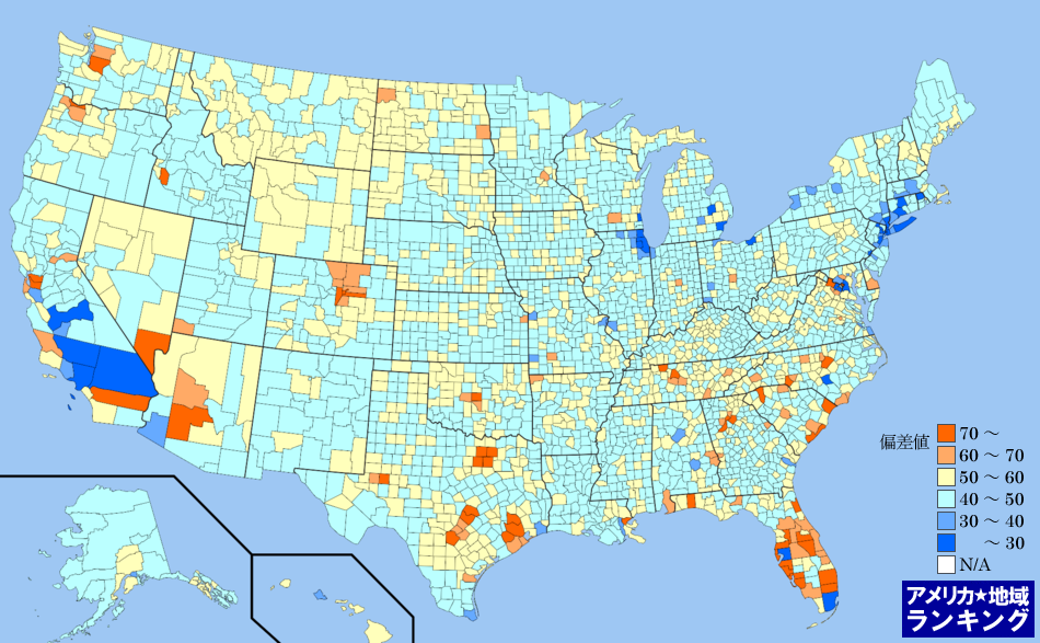 全米・国内からの移住(2011年7月～翌年6月末)ランキングマップ（郡別）