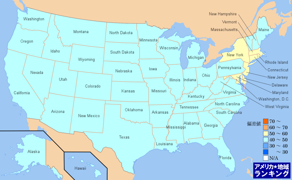 全米・人口密度ランキングマップ（州別）