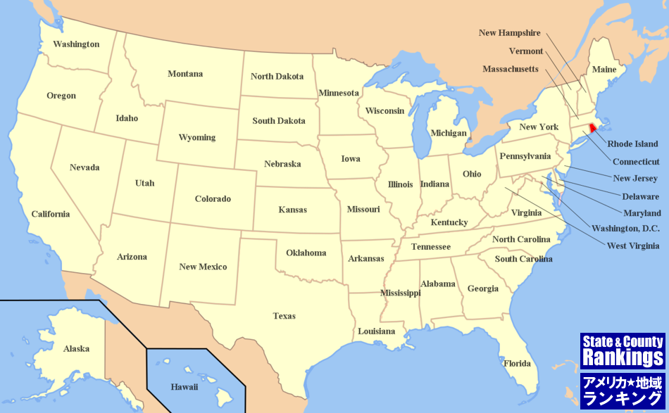 全米マップ:ロードアイランド州の位置