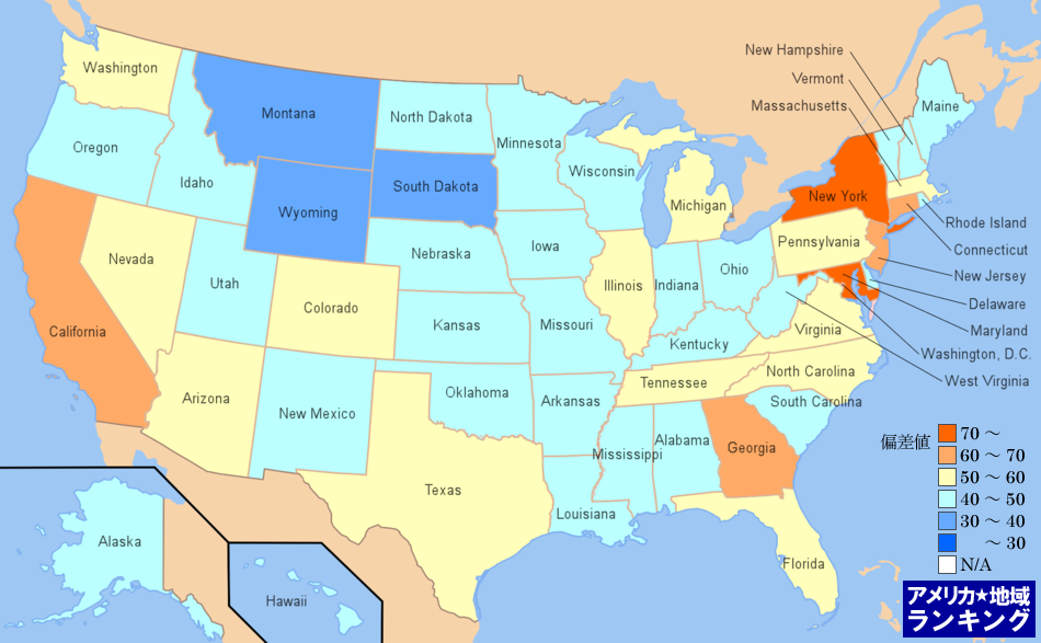 全米・[情報産業]放送業の年収ランキングマップ（州別）