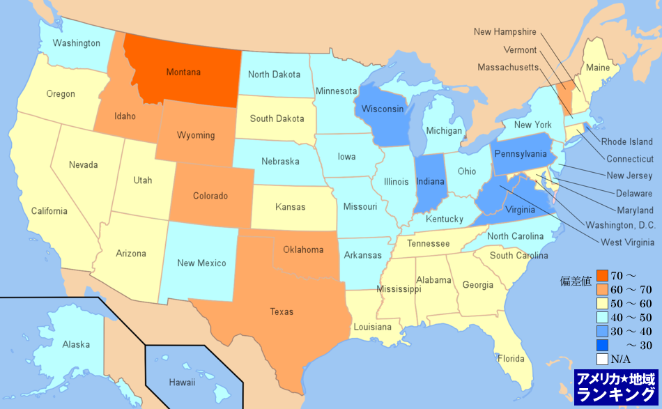 全米・労働者にしめる経営者の割合ランキングマップ（州別）