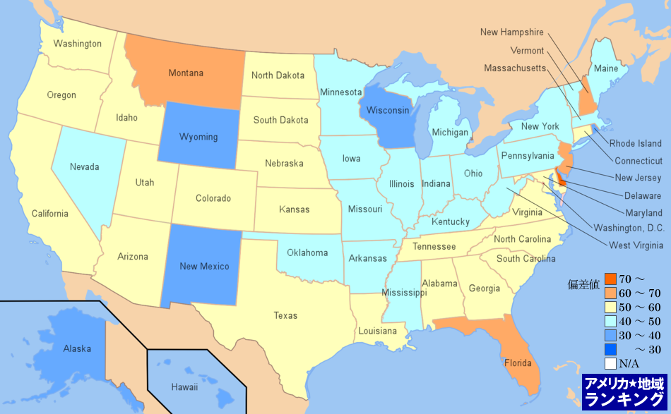 全米・労働者にしめる[小売業]家具・食器店従事者の割合ランキングマップ（州別）