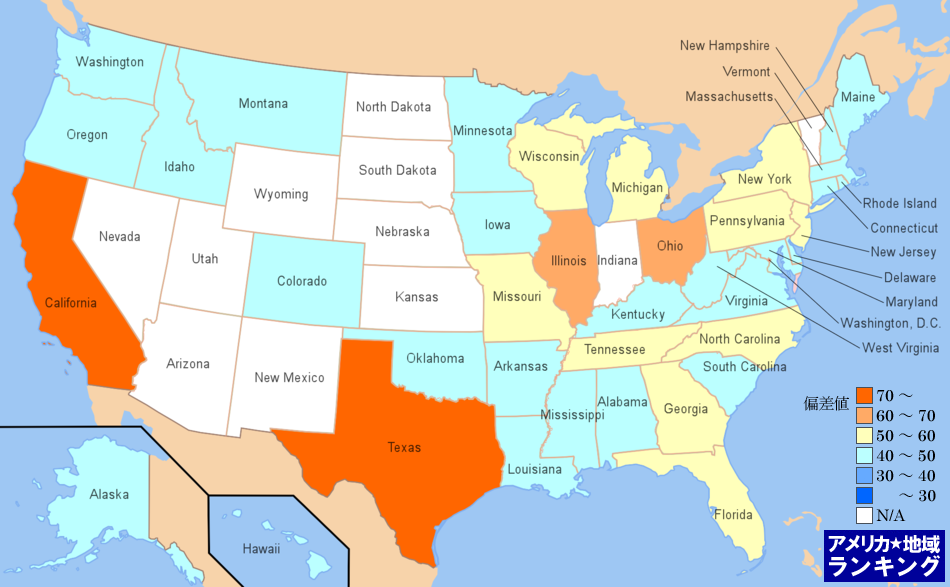 全米・[運輸・倉庫業]陸運業の従業者数ランキングマップ（州別）