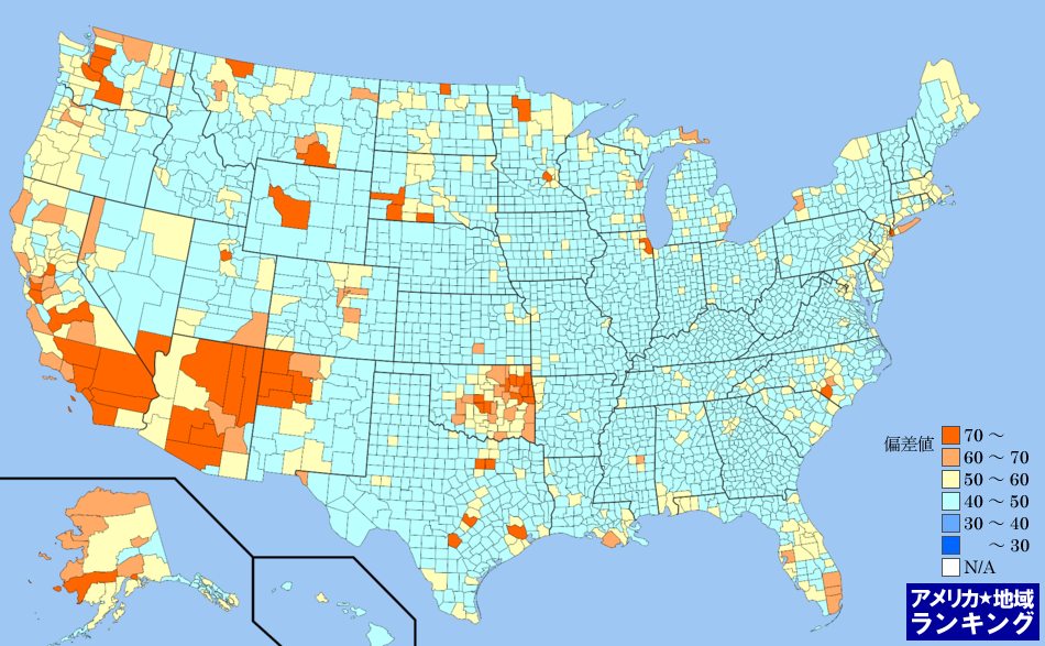 全米・アメリカ先住民人口ランキングマップ（郡別）
