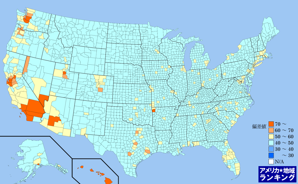 全米・ハワイ先住民人口ランキングマップ（郡別）