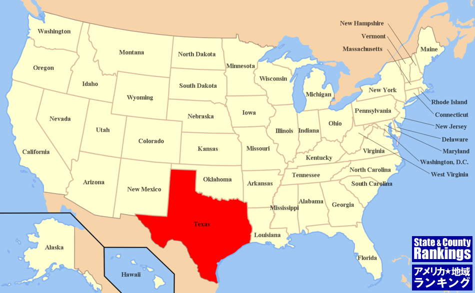 全米マップ:テキサス州の位置