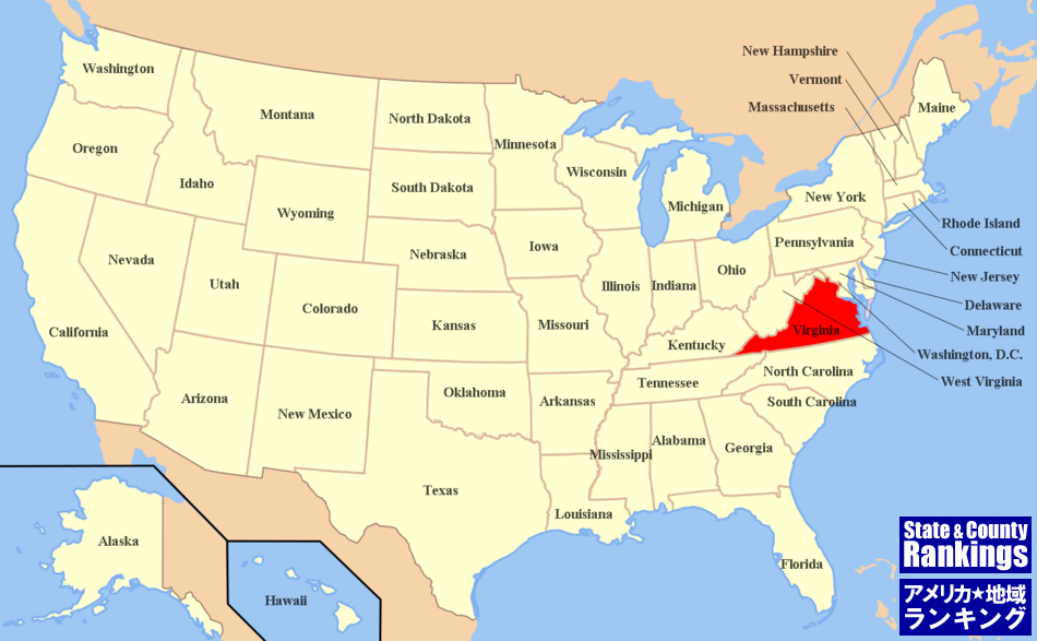 全米マップ:バージニア州の位置