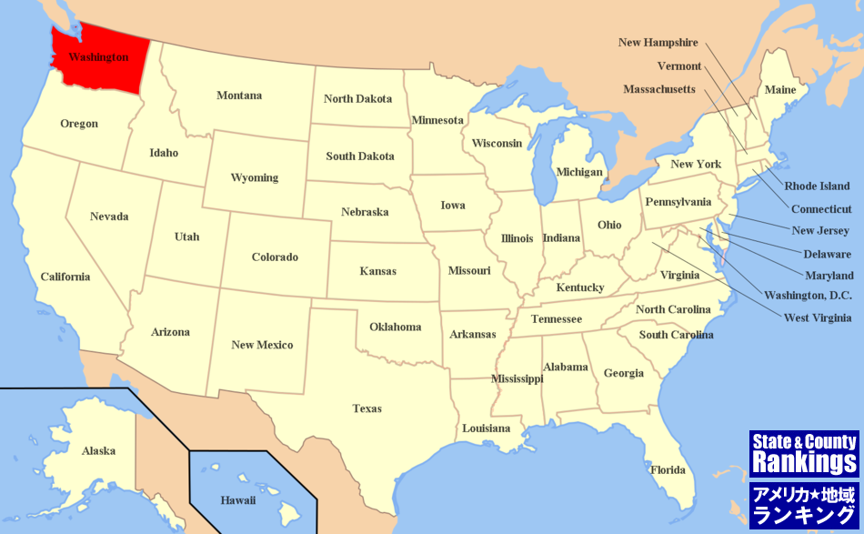 全米マップ:ワシントン州の位置