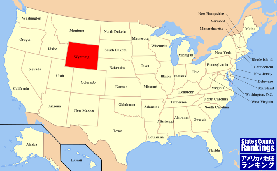 全米マップ:ワイオミング州の位置