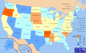 アメリカ・人口100万人あたりのぜんそくによる死亡数ランキングマップ（州別）