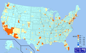アメリカ・出生数(2011年7月～翌年6月末)ランキングマップ（郡別）