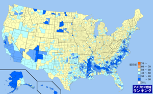 アメリカ・白人比率ランキングマップ（郡別）